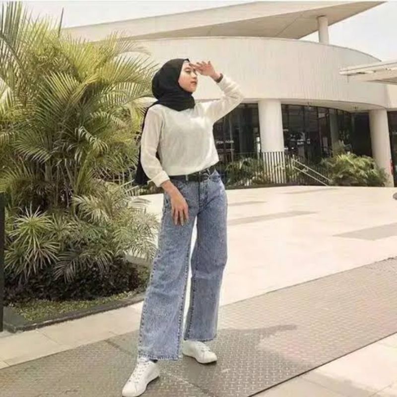 Highwaist Kulot Jeans Wanita Loose Hangover