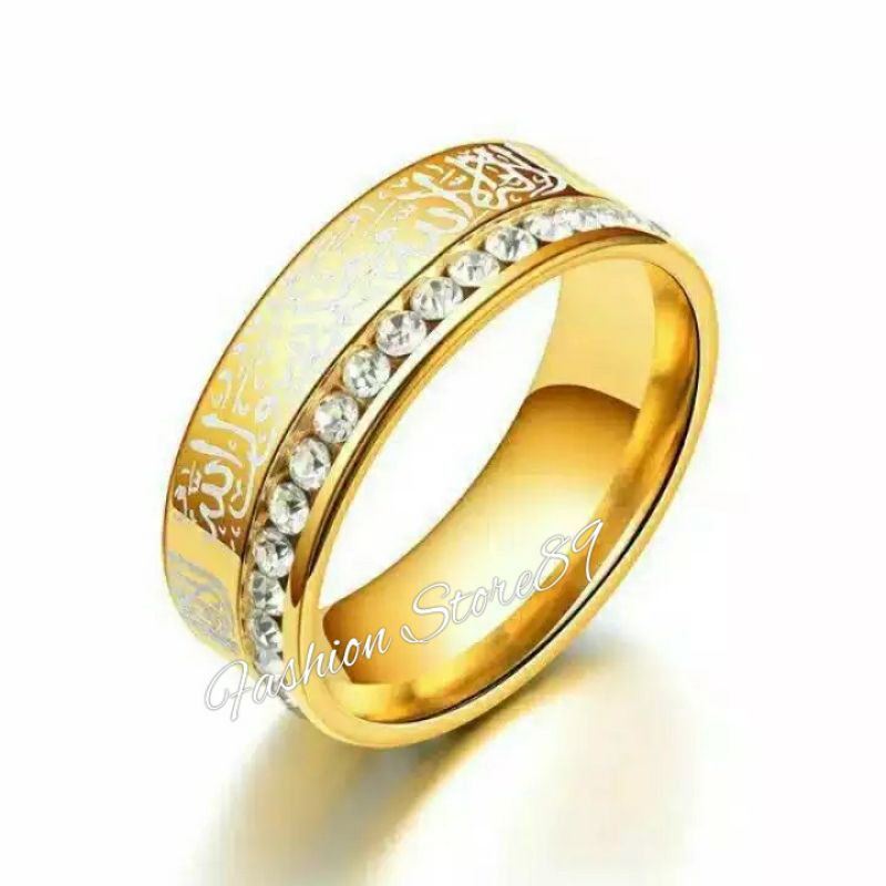 Cincin Lafarz Tauhid Permata Titanium gold black impor Antikarat Fashion Muslim Cincin Tauhid Cincin lafadz Titanium Antikarat full permata cincin Pria Wanita