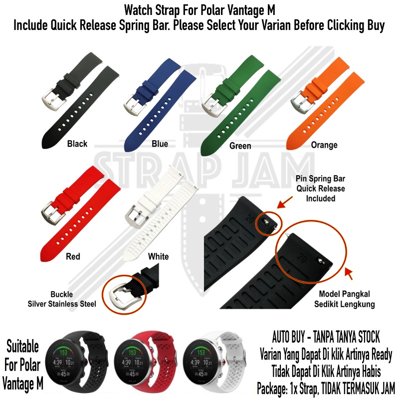 LKG Tali Jam Tangan Polar Vantage M - Strap 22mm Rubber Silikon Quick Release