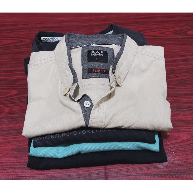 preloved thrift baju kaos tshirt cowok pria kemeja raf cressida hugo boss paket setelan murah size L