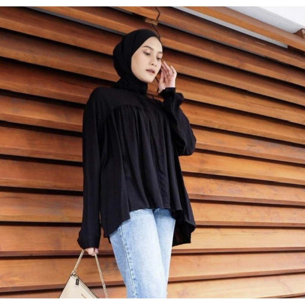 CRINCLE BLOUSE / BLOUSE RAYON-CRINCLE BLOUSE HITAM