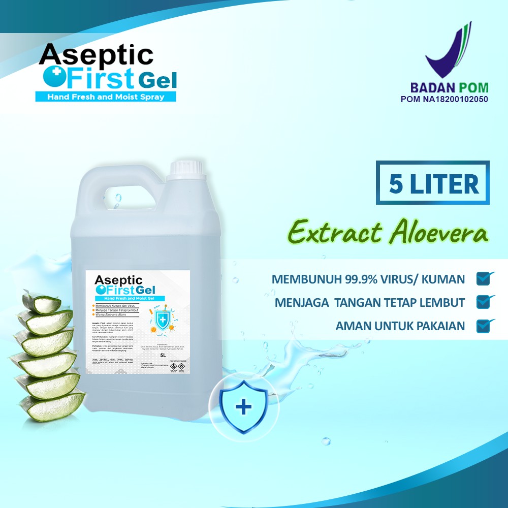 HAND SANITIZER GEL 5 LITER ASEPTIC FIRST HANDSANITIZER FRESH &amp; MOIST ANTI VIRUS BACTERIAL [TERLARIS]