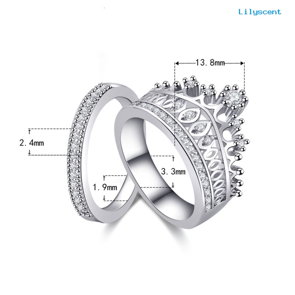 Ls 2Pcs / Set Cincin Kawin / Tunangan Motif Mahkota Aksen Berlian Imitasi Bahan Alloy Untuk Wanita