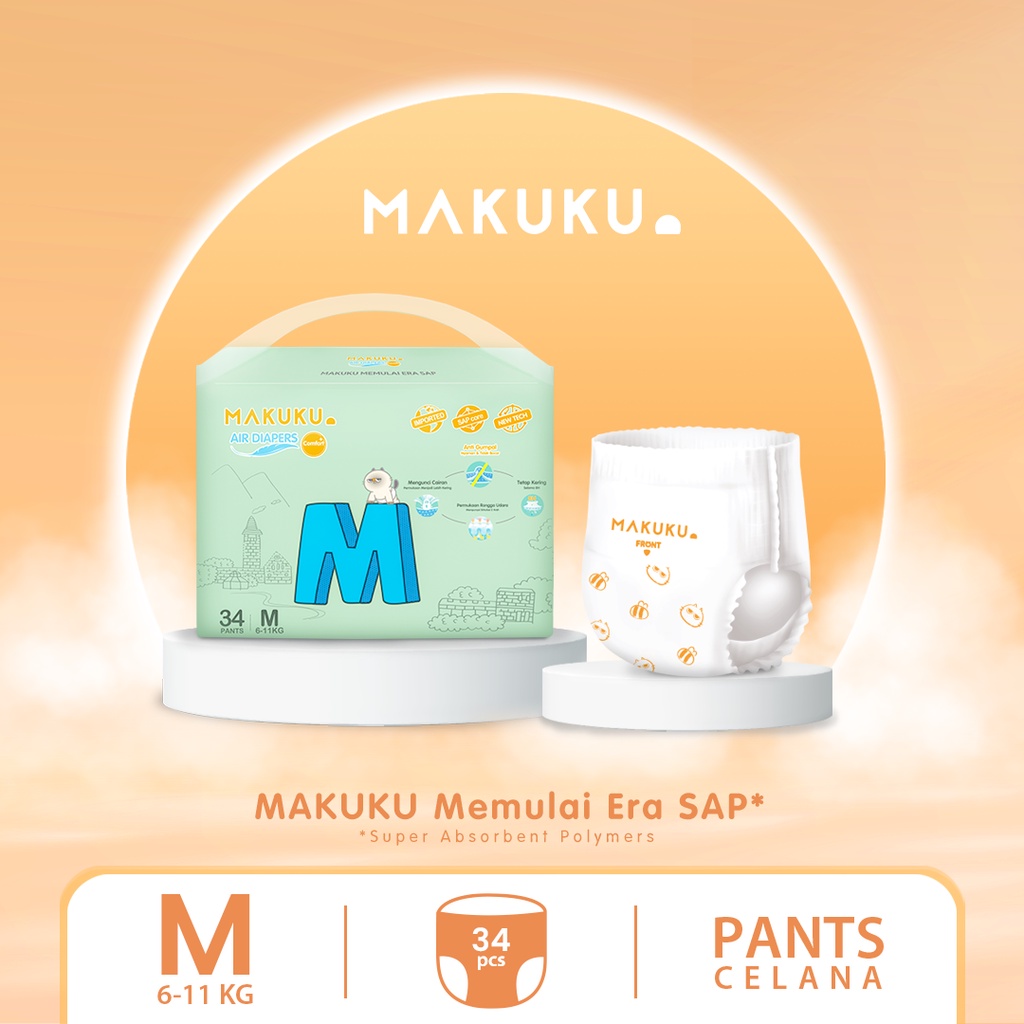 Jual MAKUKU Air Diapers Comfort+ Pants M34 / Popok Bayi Tipis SAP Anti ...