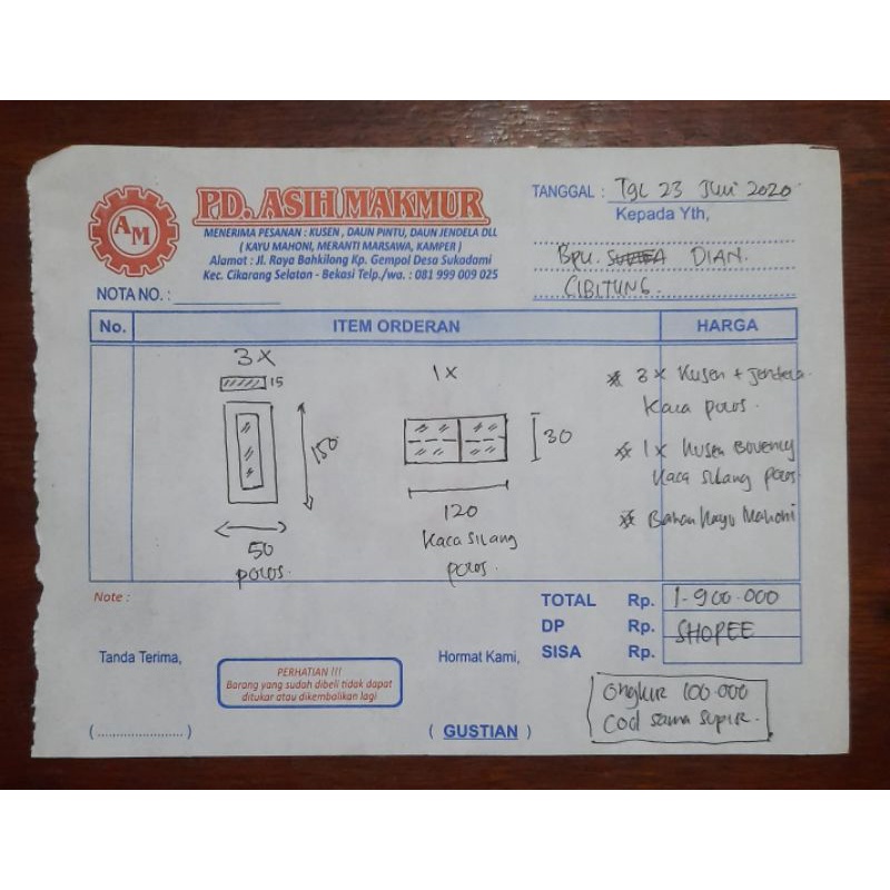 SPESIAL ORDER BP. DIAN CIBITUNG