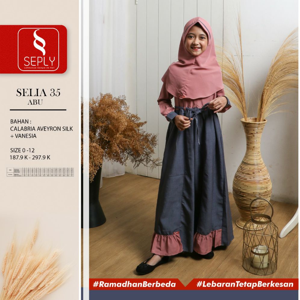 Gamis Anak Seply Selia Abu size 2 (dikon 15%)