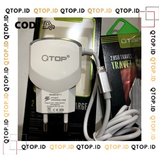 QTOP Original Charger QT-001 Fast Charger 2.4A Include Kabel Micro Usb [COD]