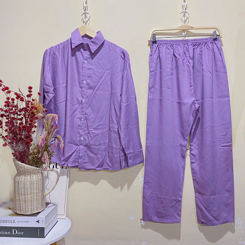 ONE SET RAYON FULL KANCING (PILIH MOTIF) / PIYAMA RAYON WANITA MURAH / PAJAMAS BUSUI / DAILY SET-KC Lilac