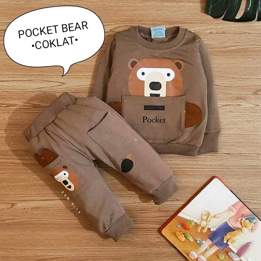 Setelan Baju Anak Laki - Laki / Baju Bayi Laki- Laki Model Sweater Motif Pocked Bear