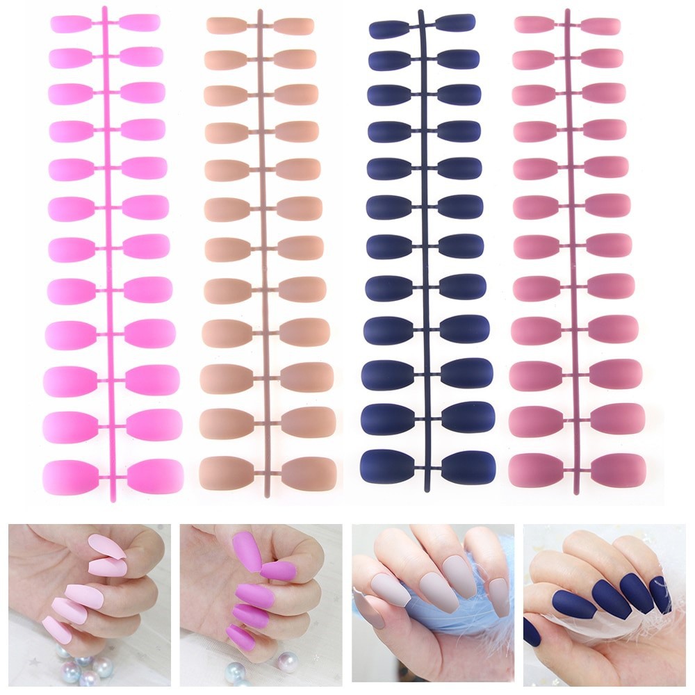 KUKU PALSU FAKE NAILS MATTE COFFIN BALERINA STYLE  24 pcs BAG 1a