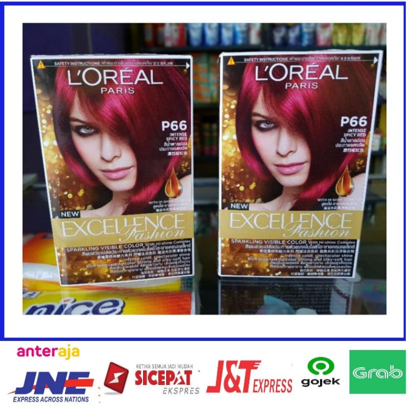 cat rambut L'oreal Paris excellence cream hair color Loreal P66 intense spicy Red