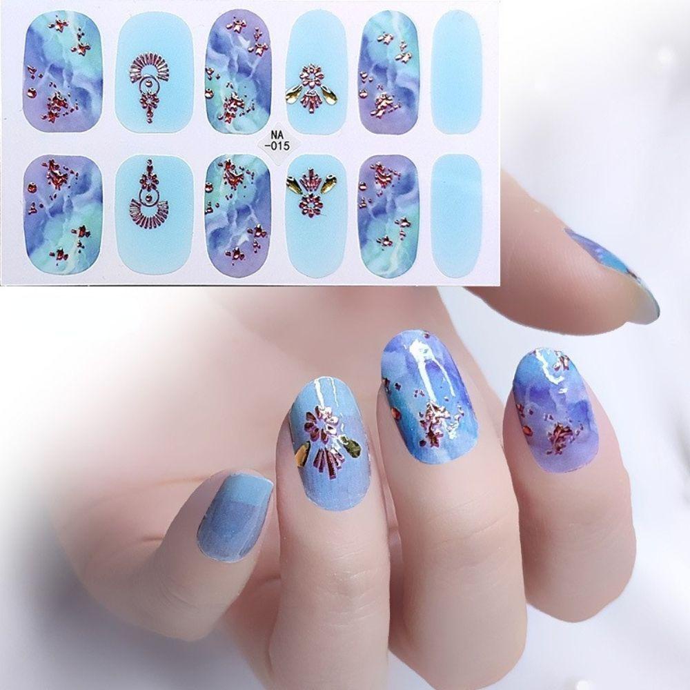 AUGUSTINA Agustina Self-Adhesive Stiker Kuku Tahan Air Rusak Berlian Imitasi Salon Kuku Nail Art Slider Relief Patung DIY Kuku Decals