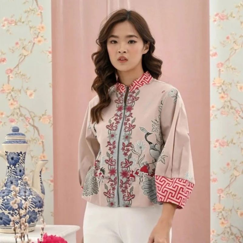 Size Jumbo : Jaket Bomber Batik / Jaket Batik Wanita /Outer Batik-MEIFANG