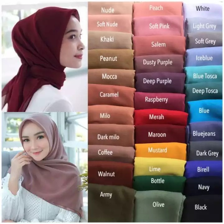 Kerudung Segi Empat / Katun Paris/ Segi4 / Bella Square Aneka Warna