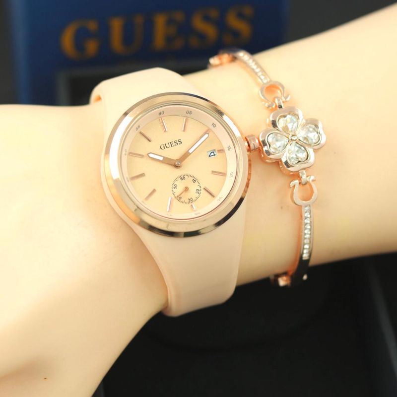 (BEST SELLER) JAM TANGAN WANITA GUESS 8002P PLUS GELANG FREE BOX & BATERAI