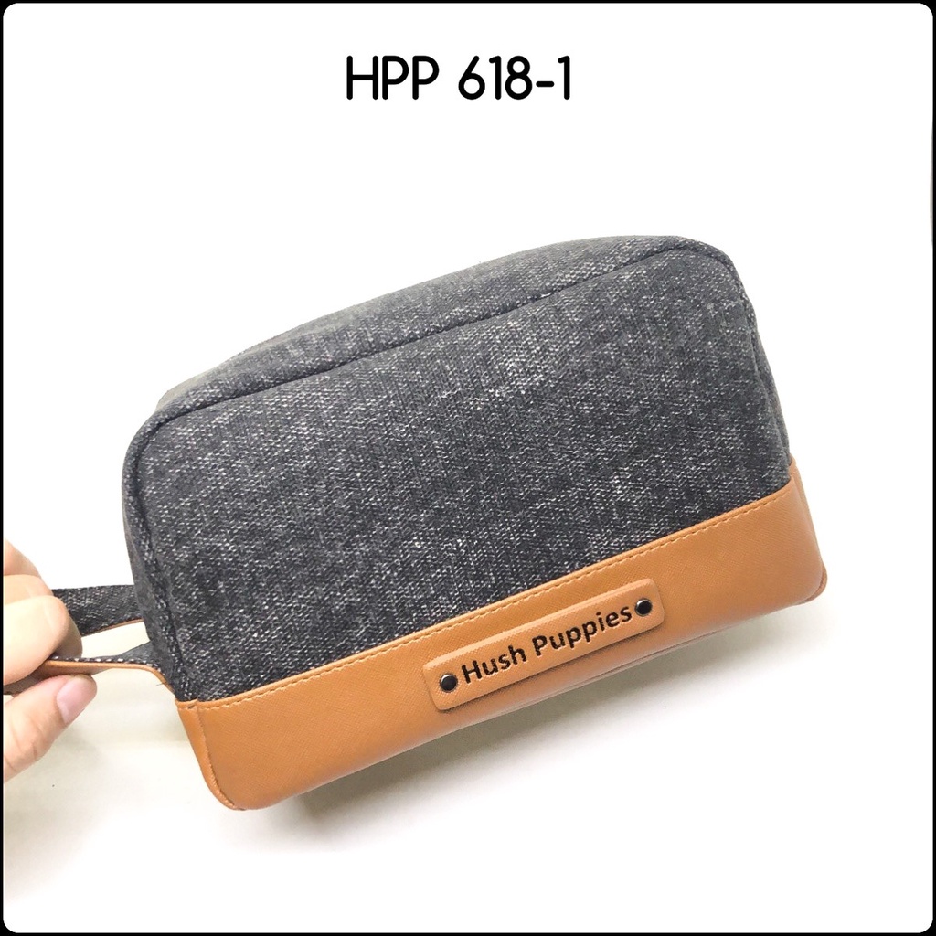 Handbag Clutch Pria Cowok Wanita Cewek Unisex HUSH PUPPIES 618-1 BLACK HITAM Kulit Kanvas Premium Or