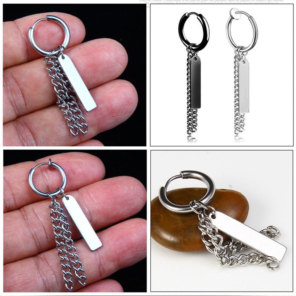 Anting Menjuntai Nanas Hipster Hip Hop Anting Untuk Pria Stainless Steel Rantai Menjuntai Rantai Earring Ear clip