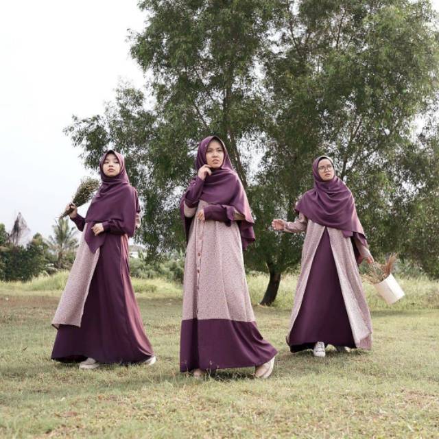New~ Gamis MagnoLya Flower Plum By Hijab Alila Gamis Muslimah Syar'i