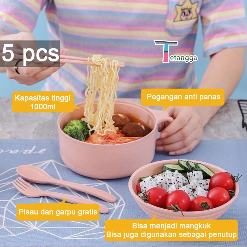 Set Mangkok 6 in 1 Mangkuk Wheat Straw Pemasak Mie Serbaguna dengan Tutup COVER THE CUP BOWL VS-42