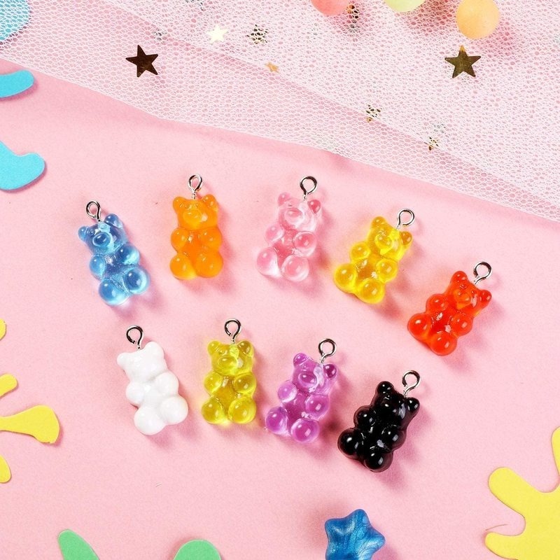 50 Pcs Ornamen Liontin Bentuk Kartun Beruang Gummy Bears Bahan Resin Warna-Warni Handmade Untuk Membuat Gantungan Kunci