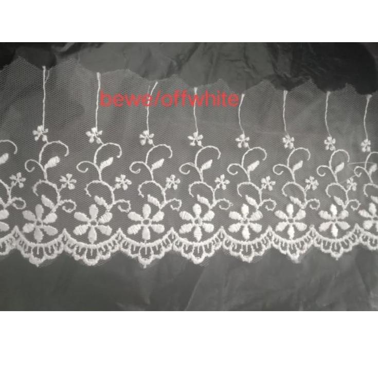 Renda bordir tille renda putih hitam renda bordir kain renda tile kembang renda baju renda mukena