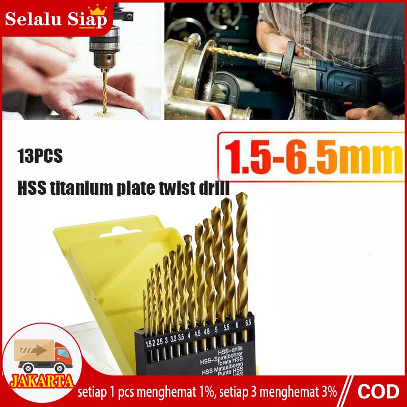 13pcs Twist Bits Saw HSS High Speed Steel Titanium Coated Drill Wood Metal Working Beragam Ukuran