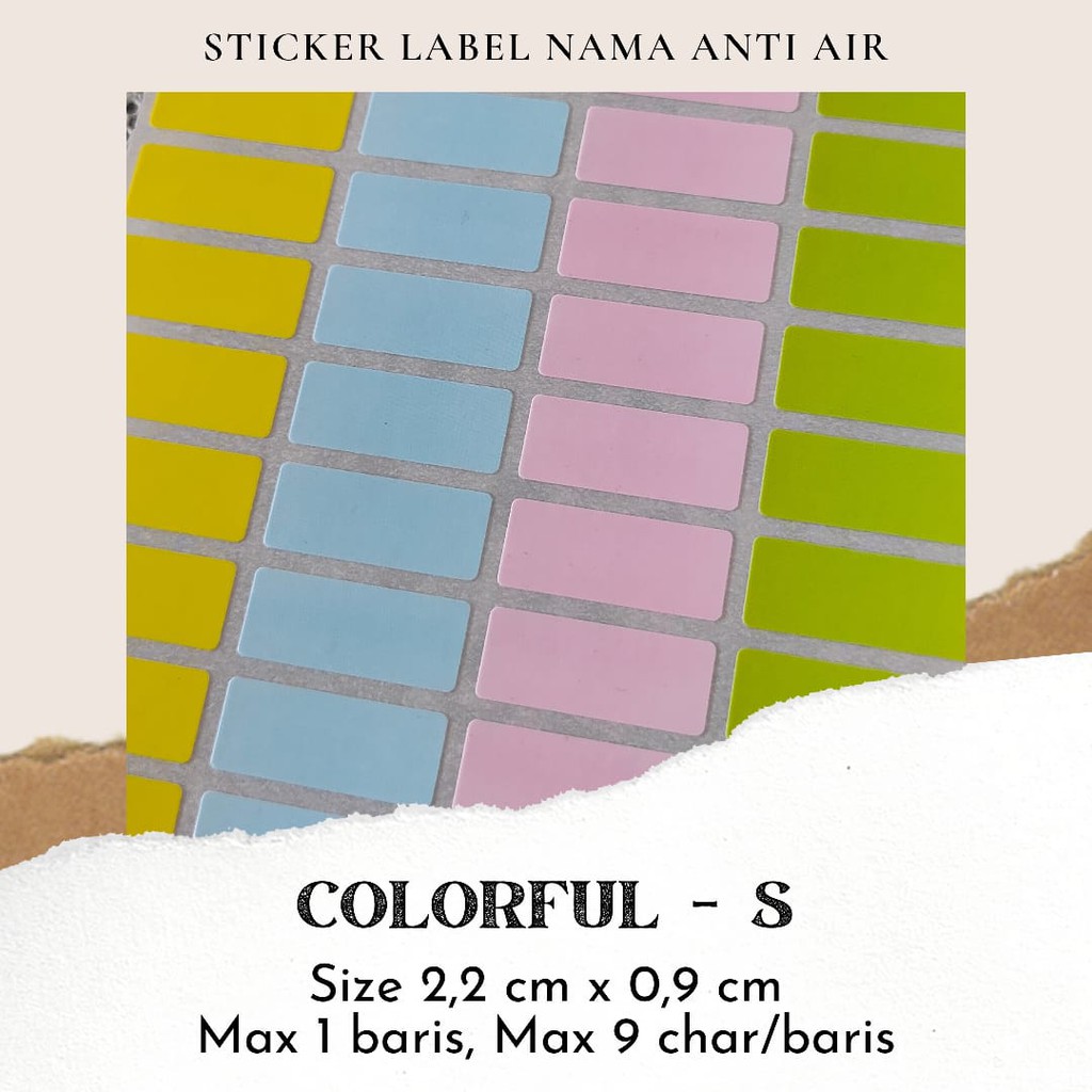 

STICKER LABEL NAMA ANTI AIR - MOTIF COLORFUL / WATERPROOF NAME STICKER