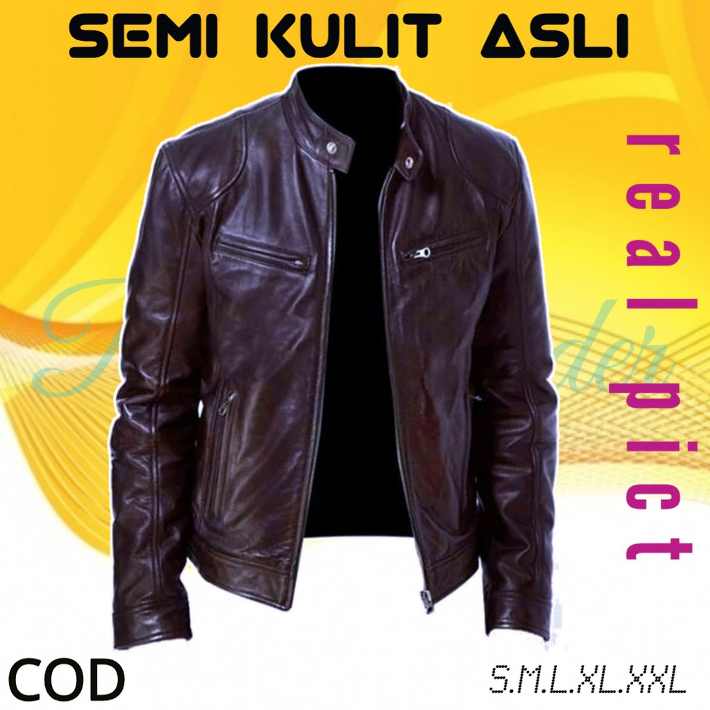 [C O D] Jaket Pria Kulit Asli Original Pundak Semi Kulit Sintetis terbaru