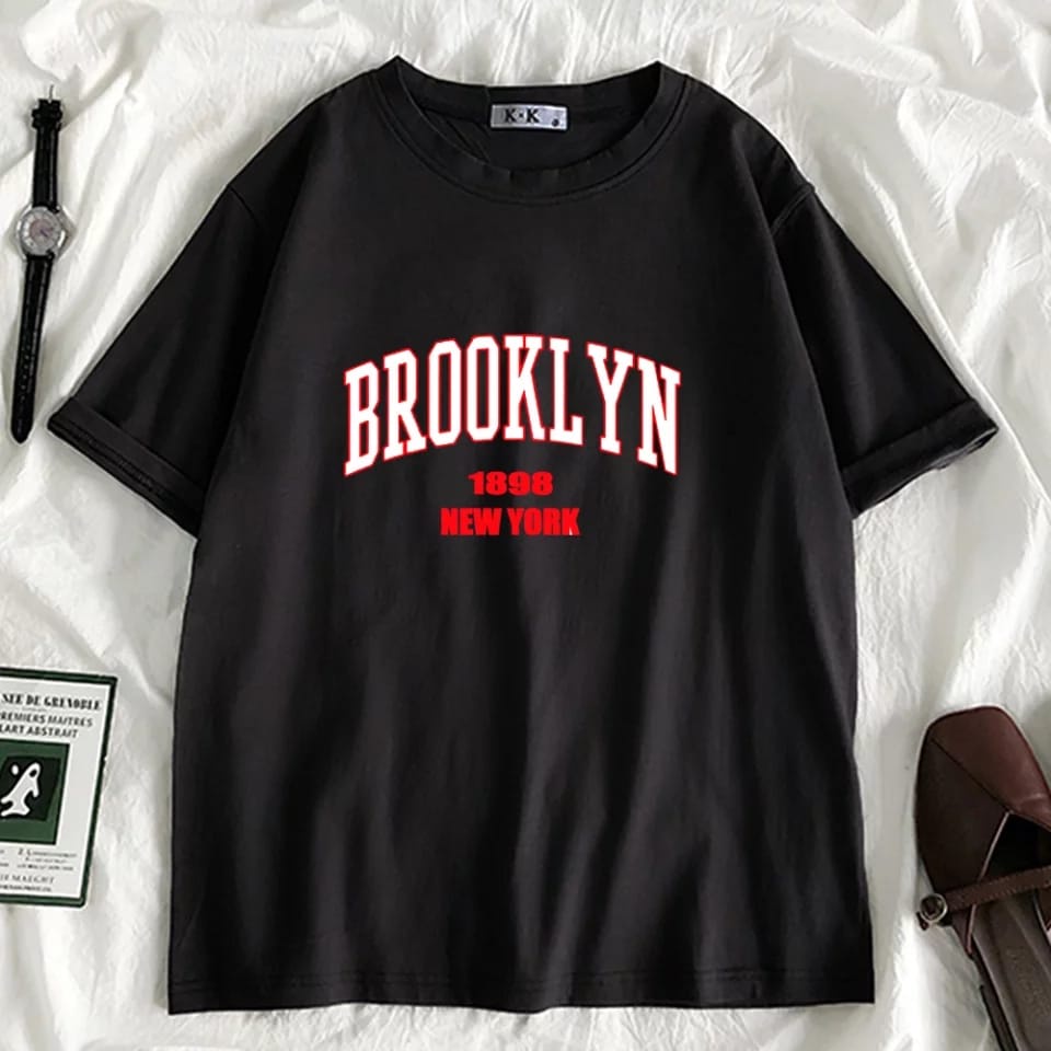 COD-baju lengan pendek BROOKLYN ML,XL,XXL t-shirt oversize baju distro kaos keren-belibeli