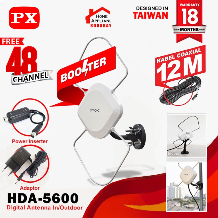 Antena TV In/Outdoor PX HDA-5600 Digital TV DVB-T2 dengan Booster dan Power Inserter