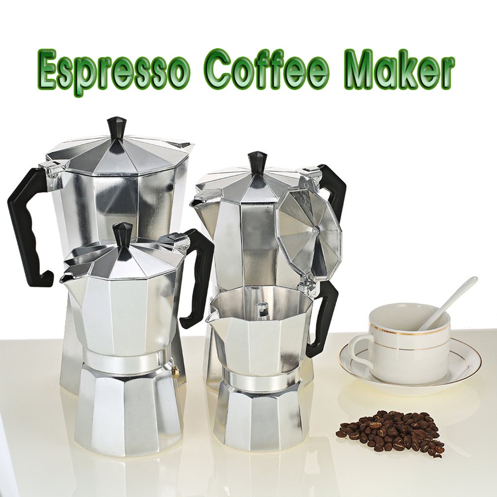 Italian Espresso Coffee Maker Pot pembuat kopi expreso model Italia One Two Cups Moka Pot Teko Filter - alat pembuat kopi expreso Coffee Pots Aluminum Maker Cup Durable Moka Cafeteira Expresso Percolator Practical Coffeeware Filters 50/100/150/300/450/600