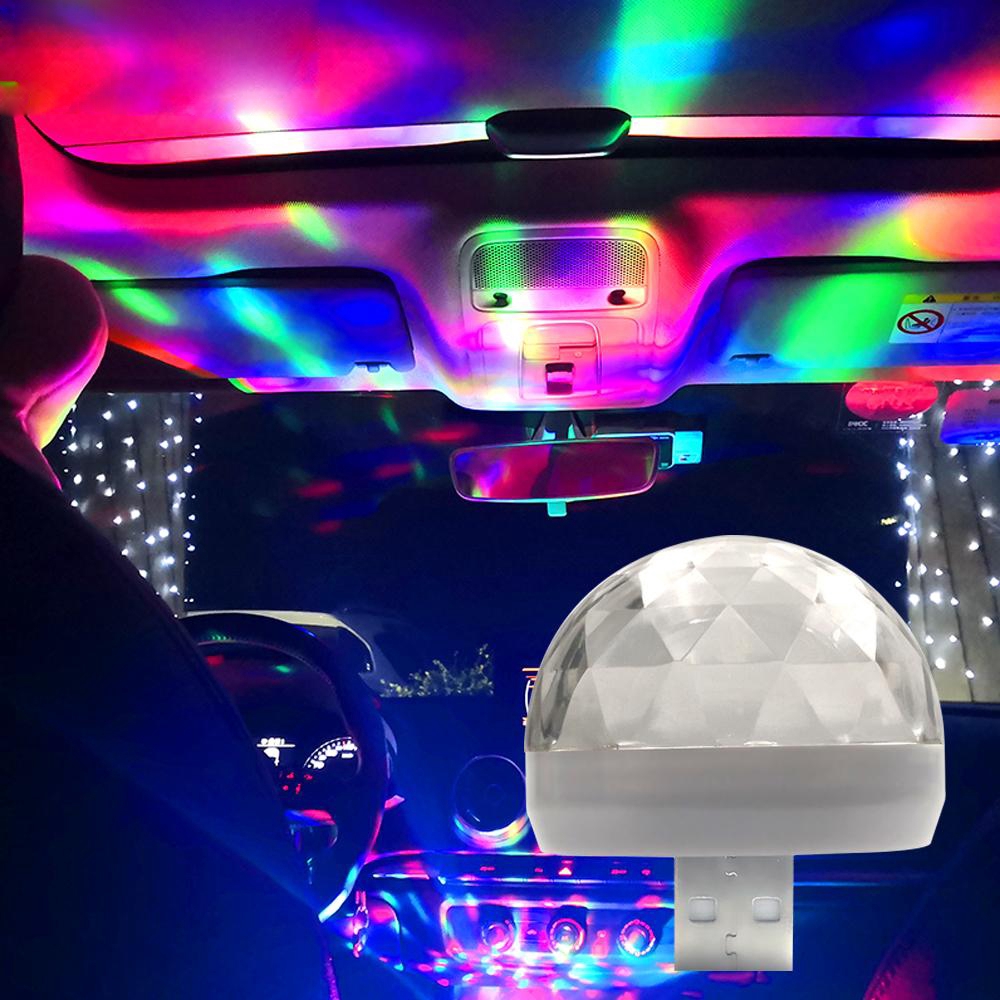 Car USB Ambient Light / Mini Colorful  DJ RGB Music Sound Control Car Light / USB Interface Holiday Party Atmosphere Interior Dome Trunk Lamp