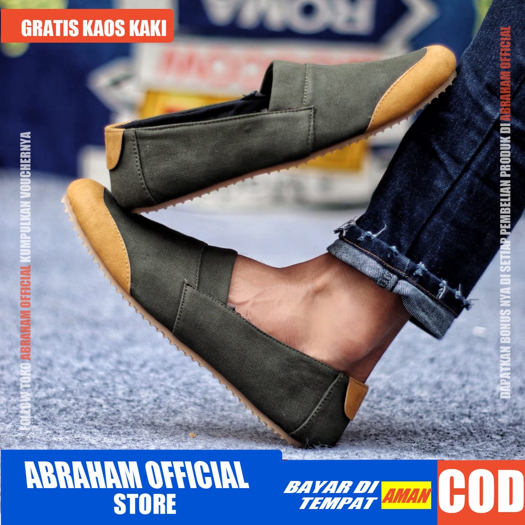 ABRHM x KEN Sepatu Slip On Pria Sepatu Pria Casual Sepatu Casual Pria Sepatu Kasual Cowok / Cowo Slop Anti Slip Semi Formal Kerja Kuliah Gaya Santai Keren Kekinian Original Murah Terlaris