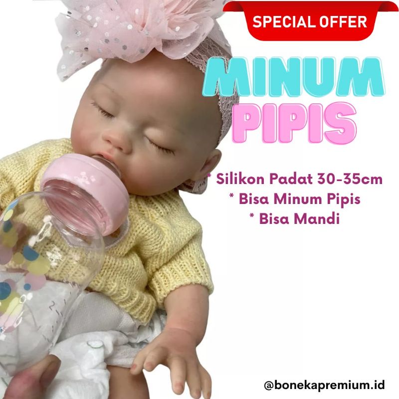 Spesial Edisi Boneka Bayi Reborn Baby Alive Full Silikon Padat Minum Pipis Mandi 36cm Boy Girl