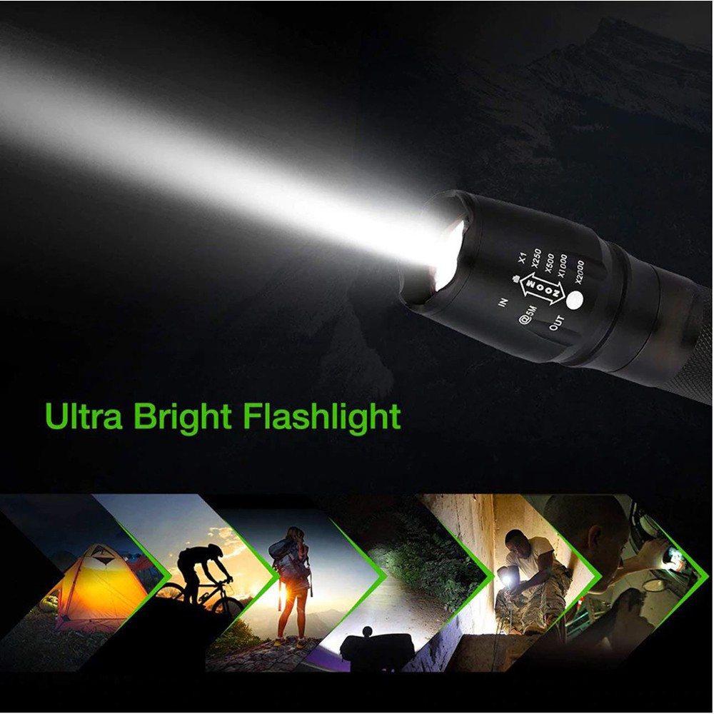 Paket hemat senter led E17 T6 + charger + 18650 batery berkualitas + BOX tactical