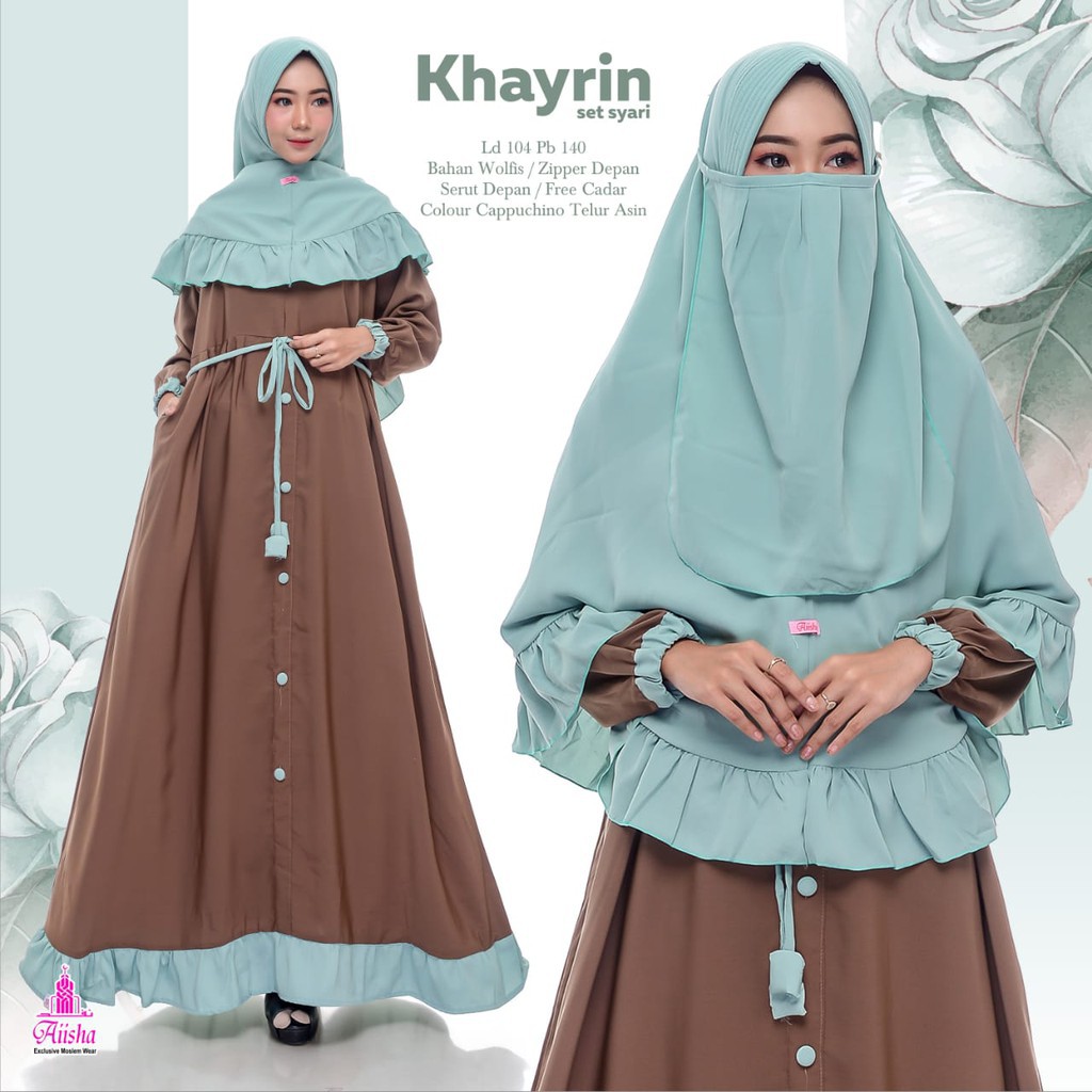 KHAYRIN - DRESS GAMIS SYARI FREE CADAR SET JILBAB BAJU PAKAIAN PESTA WANITA PEREMPUAN CEWEK BY AISHA