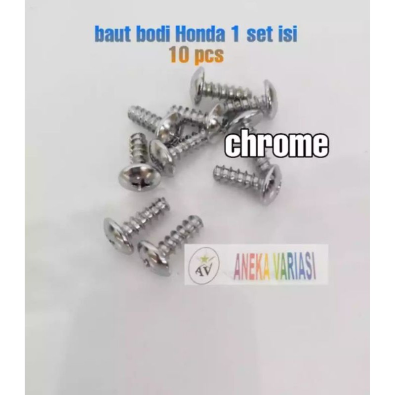 baut bodi Honda kunci + set isi 10pcs chrome