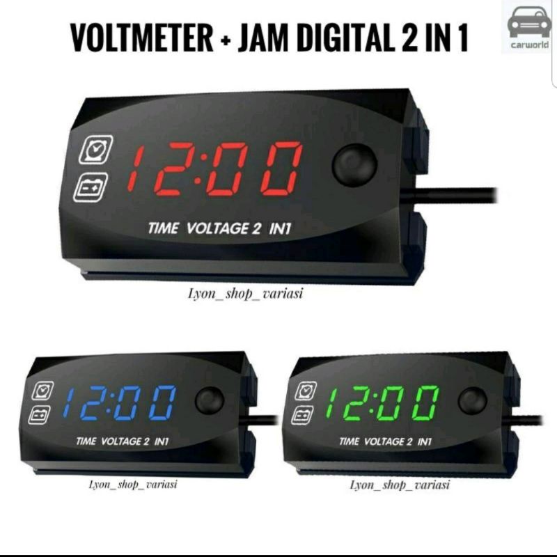 Voltmeter aki 2 in 1 Plus jam voltmeter 2 mode aki plus jam