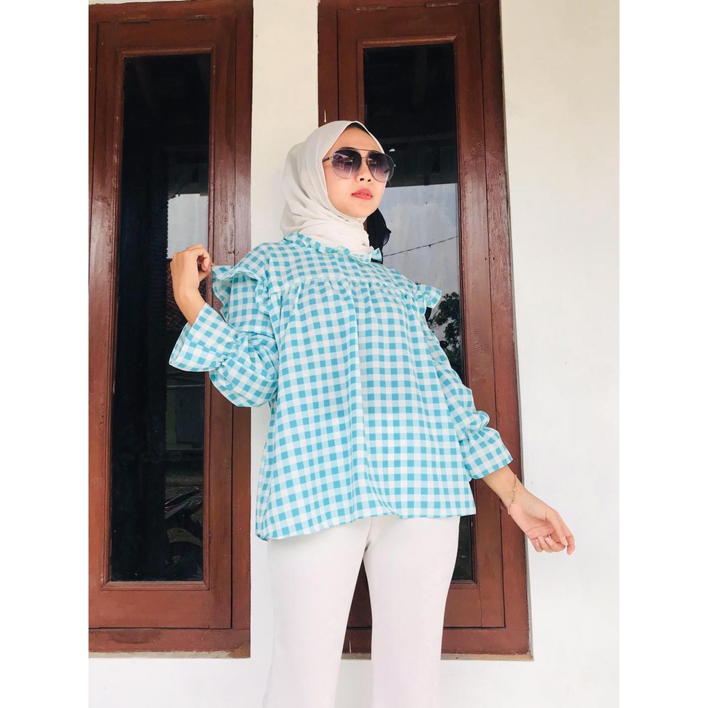 1KG MUAT 5PCS | ZASHI MOZA BASIC TARTAN TOP BLOUSE HITS FASHION WANITA OOTD SELEBGRAM MASA KINI