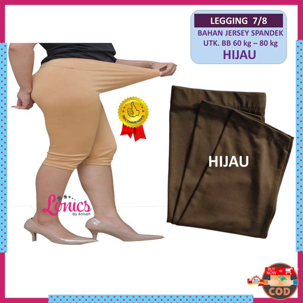 Legging Pendek 7/8 Wanita Dewasa Bahan Spandex Jersey Licin Elastis Polos Standart Bigsize Super Jum