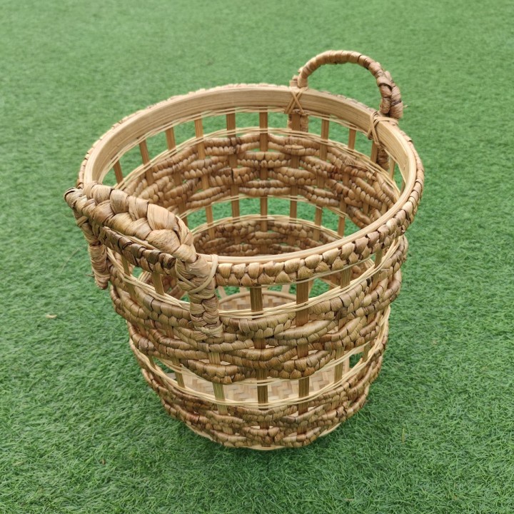 37 Keranjang Basket Handle Laundry Baju Corak Mix Bambu L - 34x34x40cm