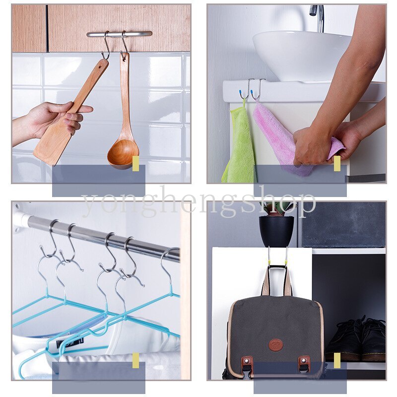 Rak Kait Gantung Penyimpanan Bentuk S Ganda Bahan Stainless Steel Metal Untuk Pintu Kamar Mandi Dapur