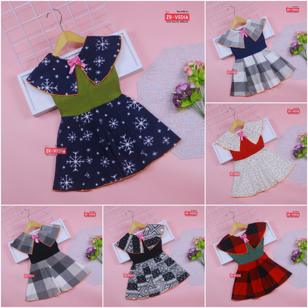 (BAHAN BLUDRU) Dress Yolla size 1-2 Tahun / Dres Cape Anak Perempuan Murah Baju Kensi Cewek Natal