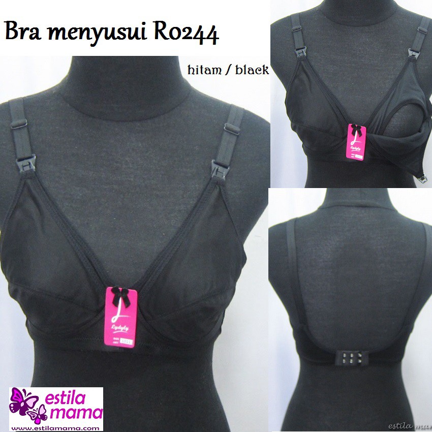 R0244 Bra/BH menyusui tanpa busa satin polos "Lydyly" Hitam/Merah Anggur/Biru/Krem