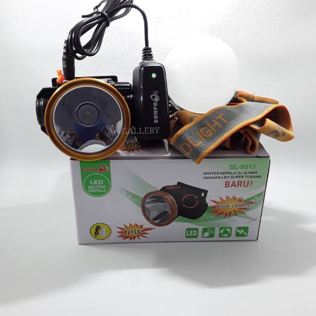 Senter kepala LED sunpro 10 watt SL 8813 on off dimmer putaran