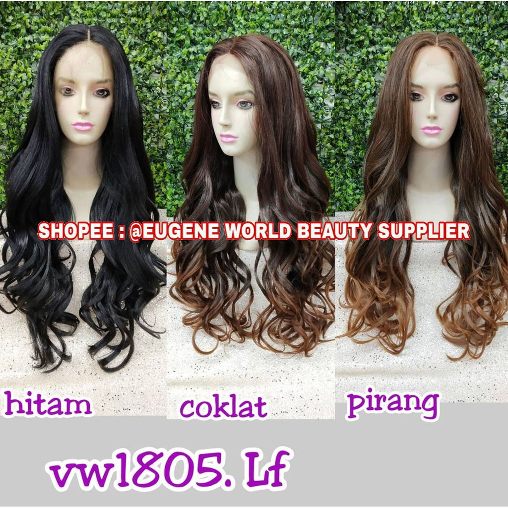 HALF LACE WIG LACE DEPAN WIG WANITA PANJANG CURLY WAVE WAVY KERITING NATURAL WIG KOREA HITAM 1805
