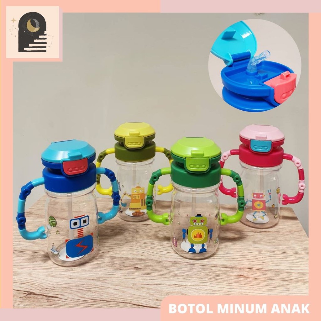 EITHER.ID Botol Minum Anak Dewasa Unik Lucu Transparan Motif Aesthetic Plastik Premium 430ml - 680ml