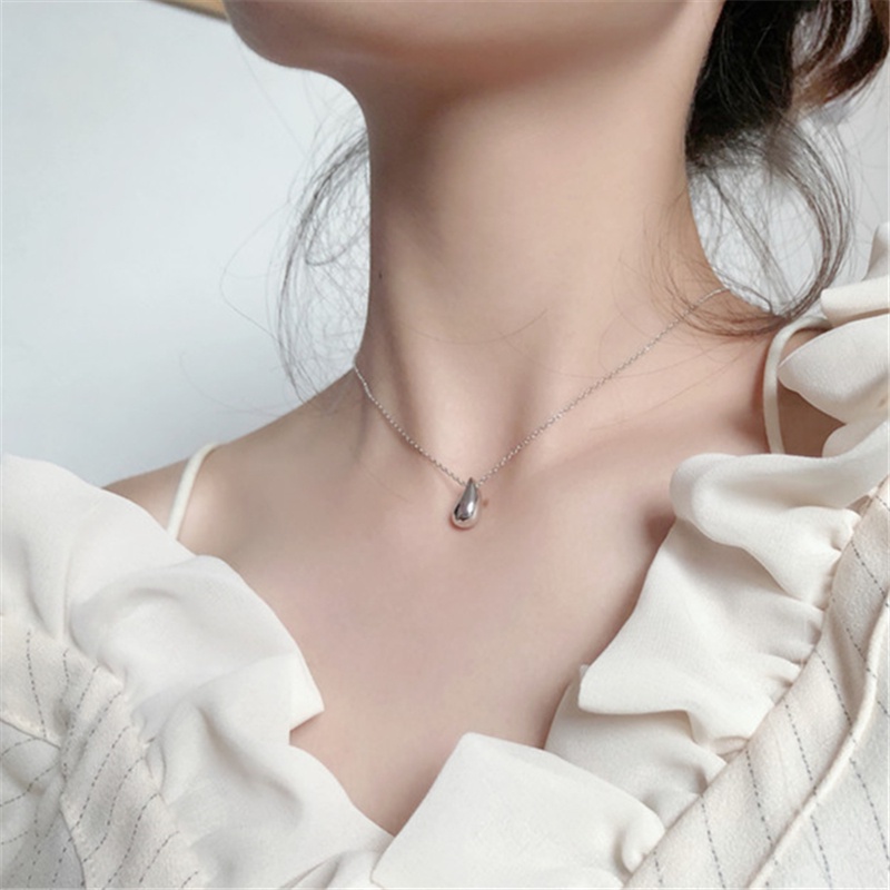 Kalung Rantai Sterling Silver 925 Dengan Liontin Bentuk Tetesan Air Untuk Wanita