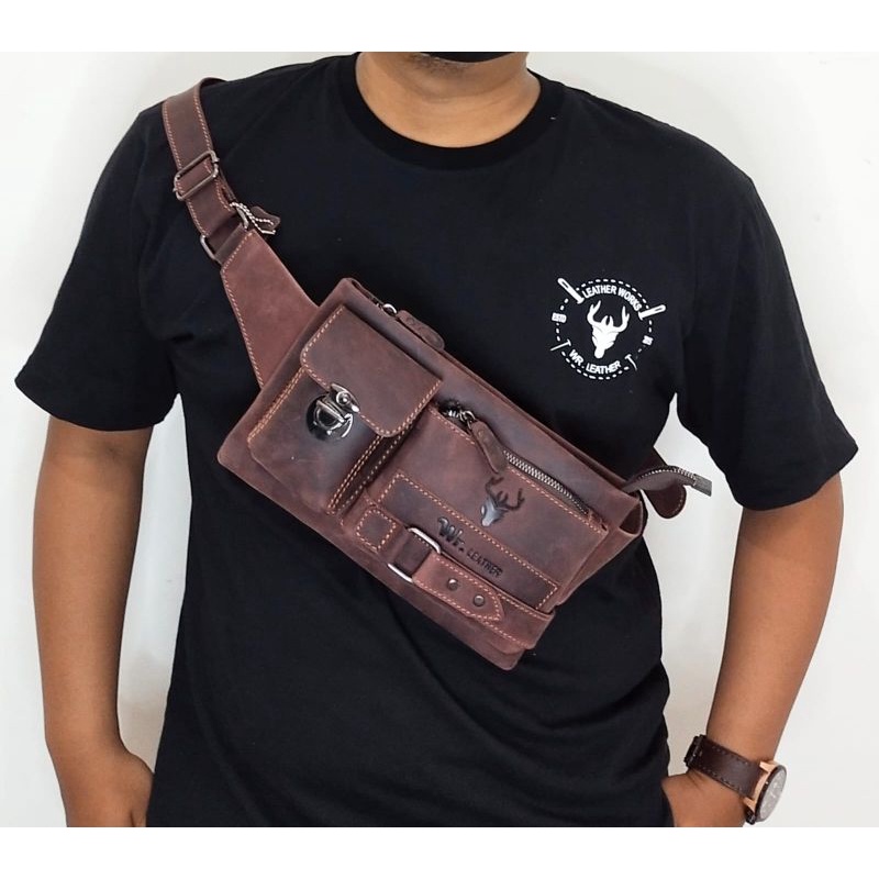 Waistbag Pria 100% kulit sapi asli Wr.Leather classic limited