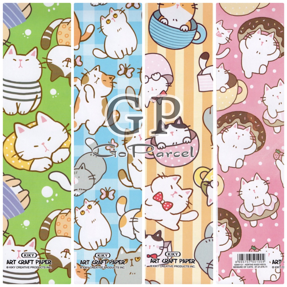 ( 5 Lembar ) CATS KIKY - KERTAS KADO BEWARE OF CATS  - GIFT WRAPPING PAPER KUCING / CUTE ANIMAL / SAFARI / PET / DOG / LION